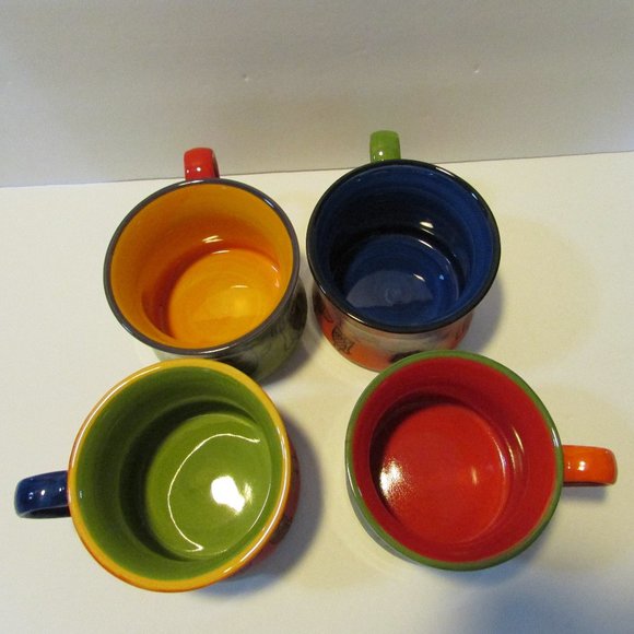 set of 4 stacking colorful owl mugs Pier 1 coffee cups - Picture 6 of 9